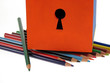 Close up to Wooden box with crayons