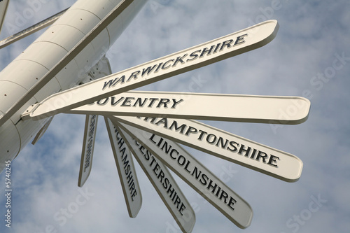 direction  signs in birmingham with clouded sky in background.