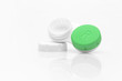 Contact lens case with one lid off Contact lens case with one lid off
