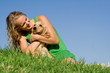 girl with pet dog
