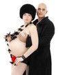 picture of pregnant woman and her man wearing black fur
