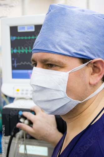 anaesthetist with monitor anaesthetist with monitor