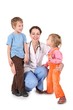 woman doctor and children isolated on white