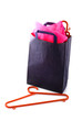 blue bag with pink contents