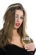 Beautiful girl with beaker on white background