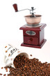 Coffee with coffee grinder and beans