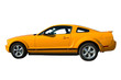 Brand new yellow mustang on isolated white background.