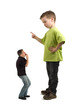 Caricature of a large son pointing his finger at the small dad. Caricature of a large son pointing his finger at the small dad.
