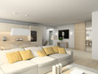 living-room with the modern furniture. 3d render.