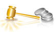 Illustration: Gavel, golden hammer with coins Gavel, golden hammer with coins