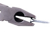 Pliers handling a screw on white background