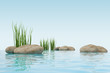 3d model water, grass and stone. made in 3ds max