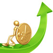 Pushing Gold Yen Coin Up Arrow