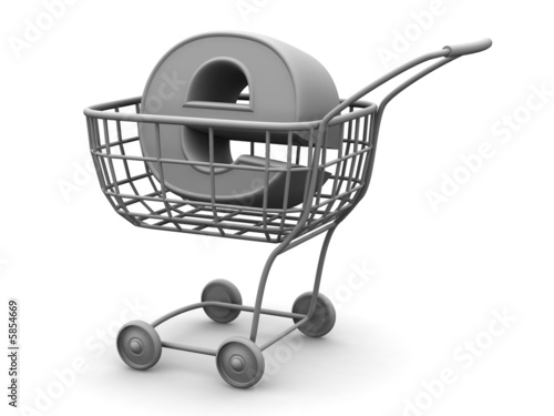 Illustration: Consumer basket with sign for internet Consumer basket with sign for internet
