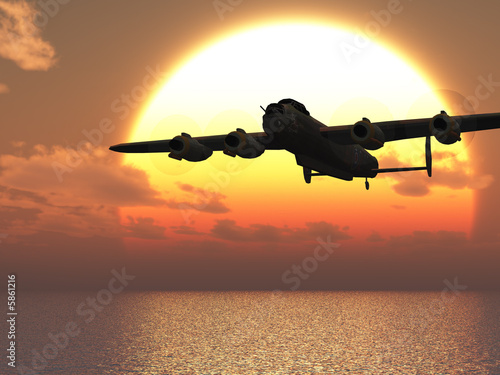 Illustration: Lancaster heavy bomber sunset Illustration Lancaster heavy bomber sunset Illustration