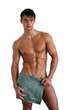 Wet Muscular Man Wrapped in a Towel Isolated on White Wet Muscular Man Wrapped in a Towel Isolated on White