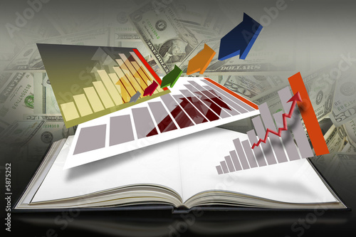 Open book with bar graphs laid out on a red background Open book with bar graphs laid out on a red background