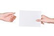 Hands and letter, isolated on white background
