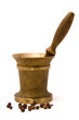 Bronze mortar with pestle and spices Bronze mortar with pestle and spices