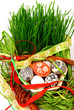 Still life with easter eggs and fresh grass