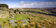 Panoramic at Combestone Tor Dartmoor South Devon