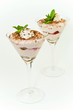 Tiramisu with raspberries in martini glasses Tiramisu with raspberries in martini glasses