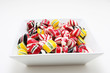A bowl of hard peppermint candies