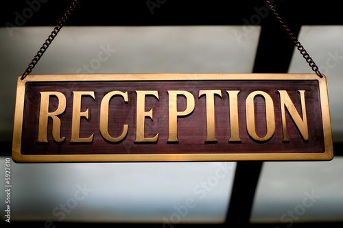 Hotel Reception desk sign.  travel concept