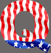 Letter Q cut from rippling American flag