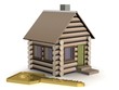 Wooden small house with a key. The isolated illustration. Wooden small house with a key. The isolated illustration.