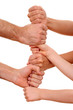 lots of human hands isolated on white - team concept