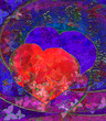 2 Hearts with Butterflies Design, Red and Blue theme