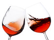 pair of moving wine glasses over a white background, cheers!