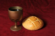 Communion elements represented by bread and wine