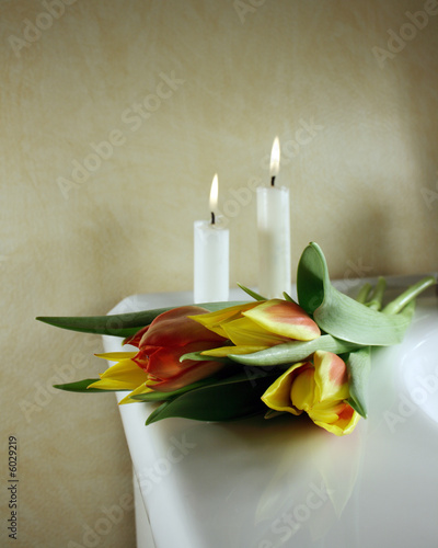 Beautiful tulips with candles behind, for wedding or funeral Beautiful tulips with candles behind, for wedding or funeral