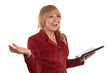 A glad businesswoman showing a gesture of excitement