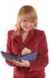 A business lady writing something in her notebook