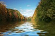 Lake fading into distance with autumn trees