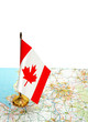 Canada flag on the map against white background Canada flag on the map against white background