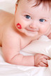 portrait of baby with kiss on his face