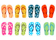Beach sandals. Colorful flip-flops over white background Beach sandals. Colorful flip-flops over white background
