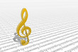 treble clef on sheet of printed music