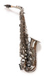 Silver saxophone over white. Musical Instrument.