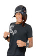 Asian teenager fighter with punk coloured long hairstyle