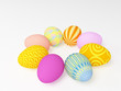 The 3d easter eggs painted in different colors