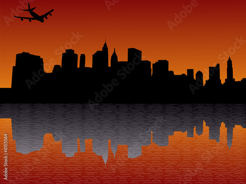 new york skyline silhouette. skyline at sunset
