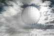 A golf ball hit into the sky.