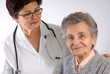Health care worker and elderly woman needs help