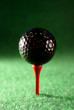 Black golfball waiting for a hungry drive