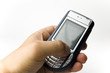A hand hold a handset
